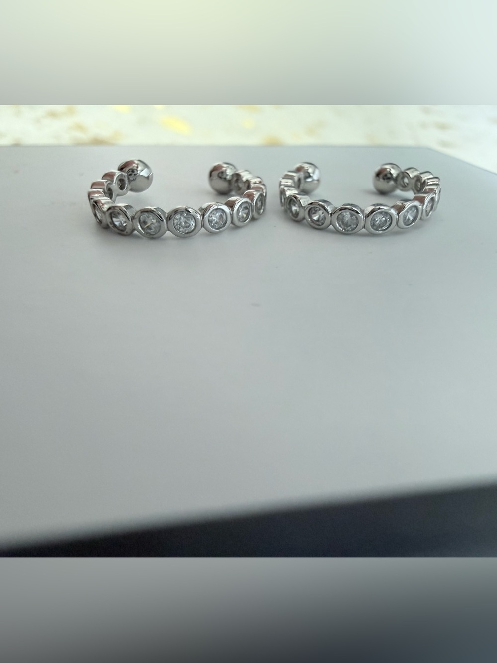 Sterling Silver Clear Crystal Bezel-Set Ear Cuffs